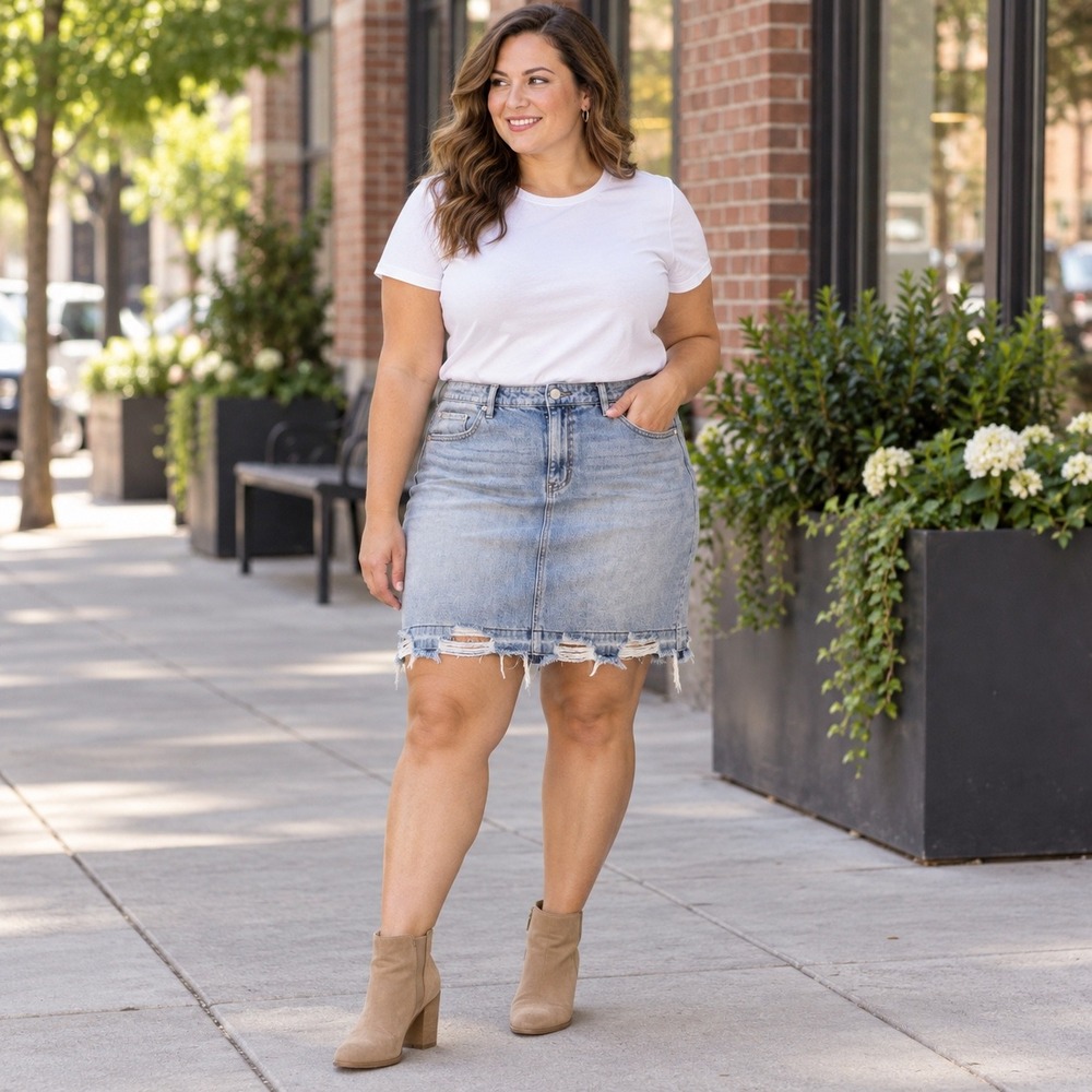 Liverpool Los Angeles Trinity Distressed Denim Skirt LM6338RD Light Wash Mini